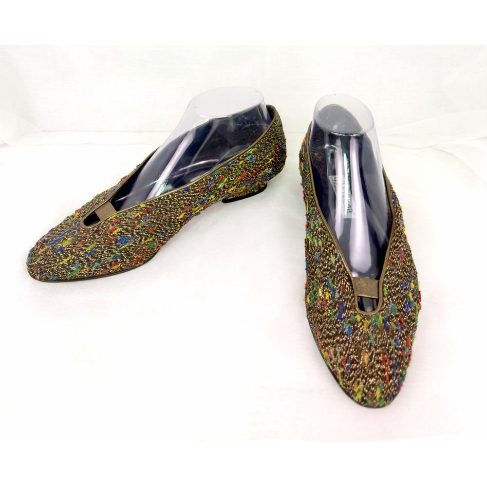 Vtg d'Rosana Chartra Womens 8M Multicolor Boucle Tweed Flats Made In Italy Point